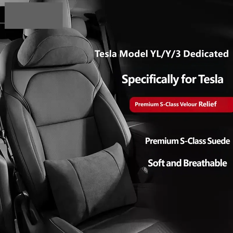 Headrest Lumbar Support Headrest Lumbar Backrest Cushion Rebound Suede Car Pillow Neck Protection For ‌Tesla Model YL/Y/3 2026
