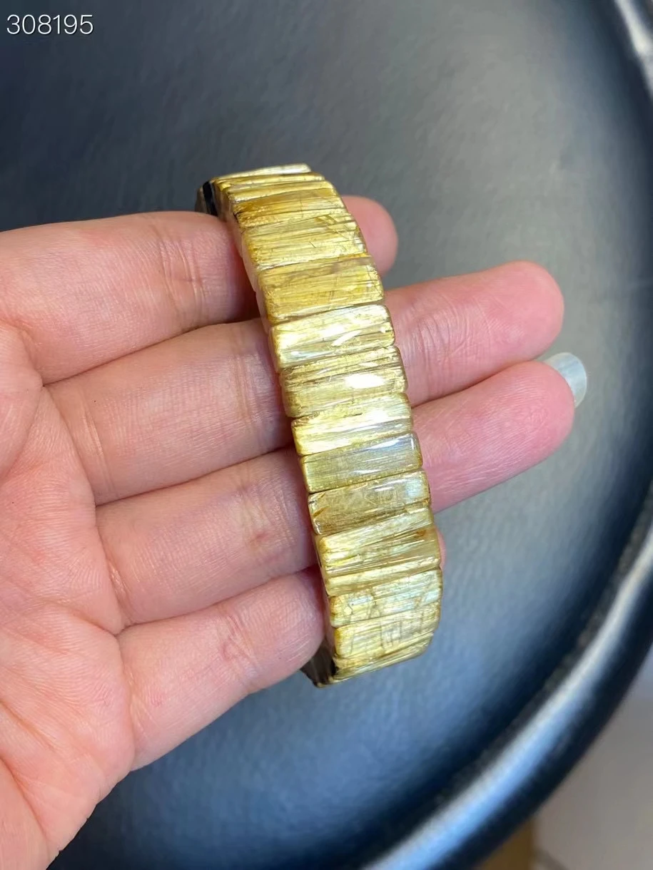 

Brazil Natural Gold Rutilated Quartz Bracelet Titanium Woman Man 13x8x6mm Clear Rectangle Beads Bangle Wealthy AAAAAA