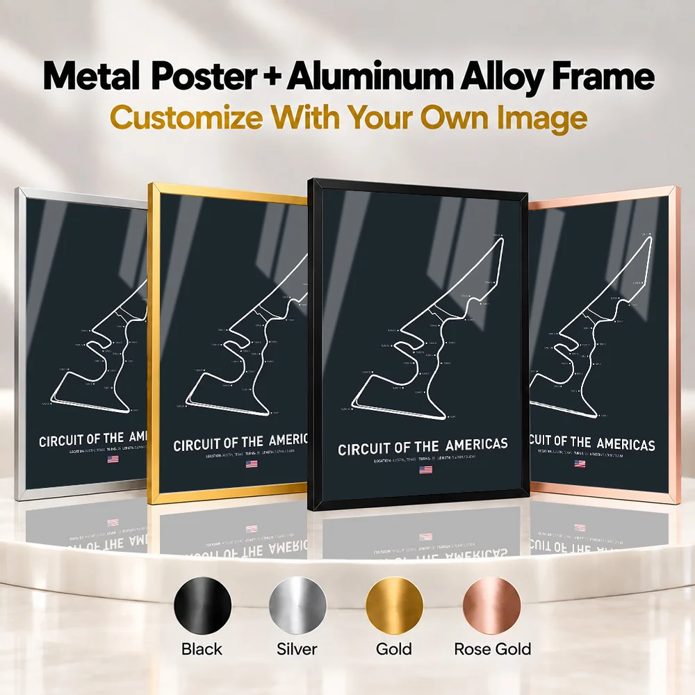 Circuit The Americas Metal Poster With Aluminum Alloy Frame Customized Technical Linework Wall Art For Garage Racing Fan Gift
