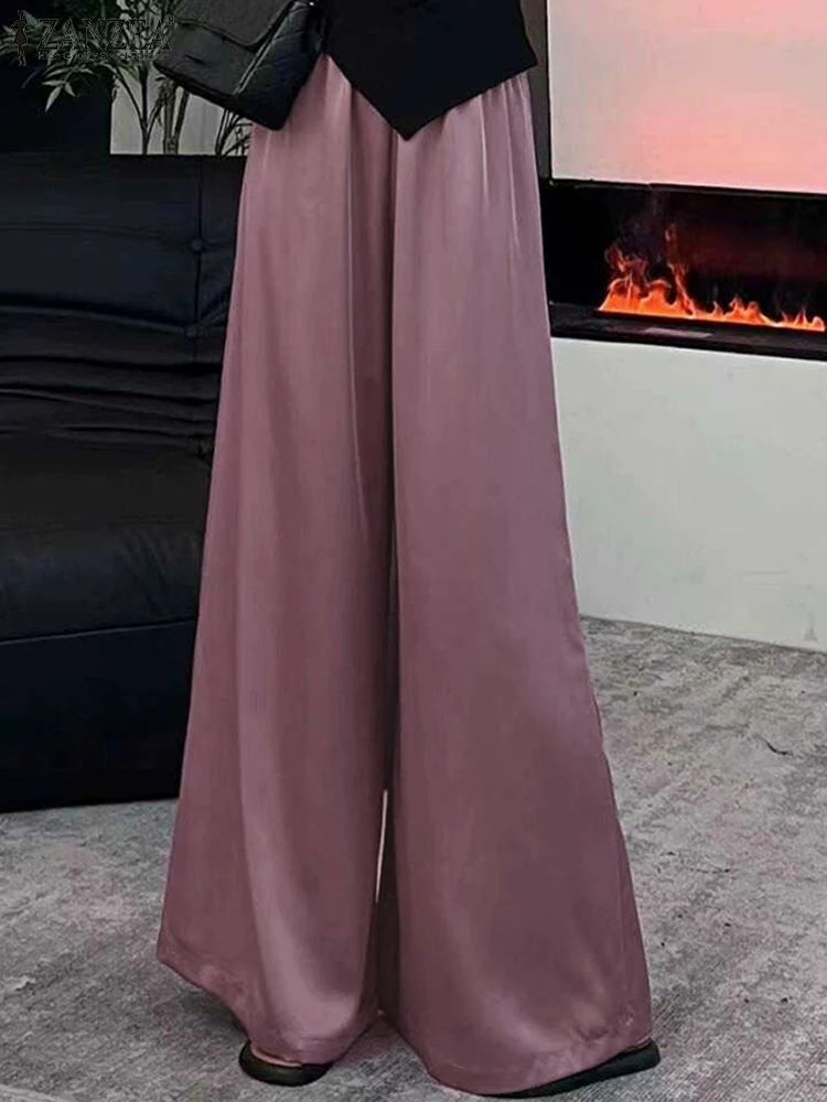 ZANZEA Fashion Women Wide Leg Pants 2024 Autumn Trousers Elegant High Waist Solid Loose Long Pantalon Spring Oversize Palazzo