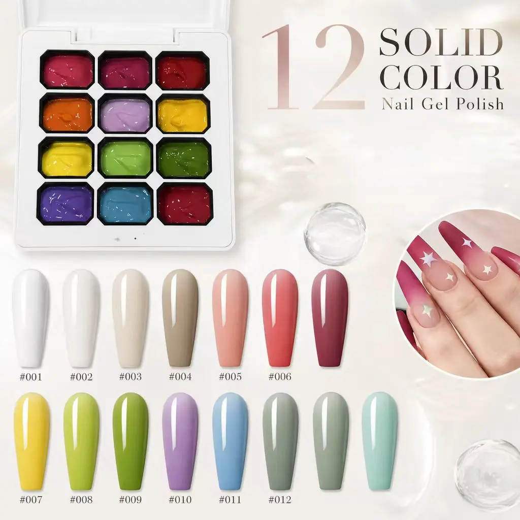 12-Color Macaron Gradient Nail Art Palette, Spring/Summer Nail Set (Includes 100 Sponges and Gradient Tools); Requires LED Lamp