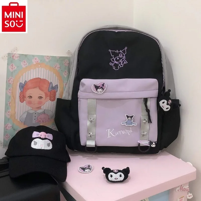 MINISO Sanrio мультфильм Kuromi Печатный Большой Вместительный рюкзак студентов колледжа милый модный рюкзак.