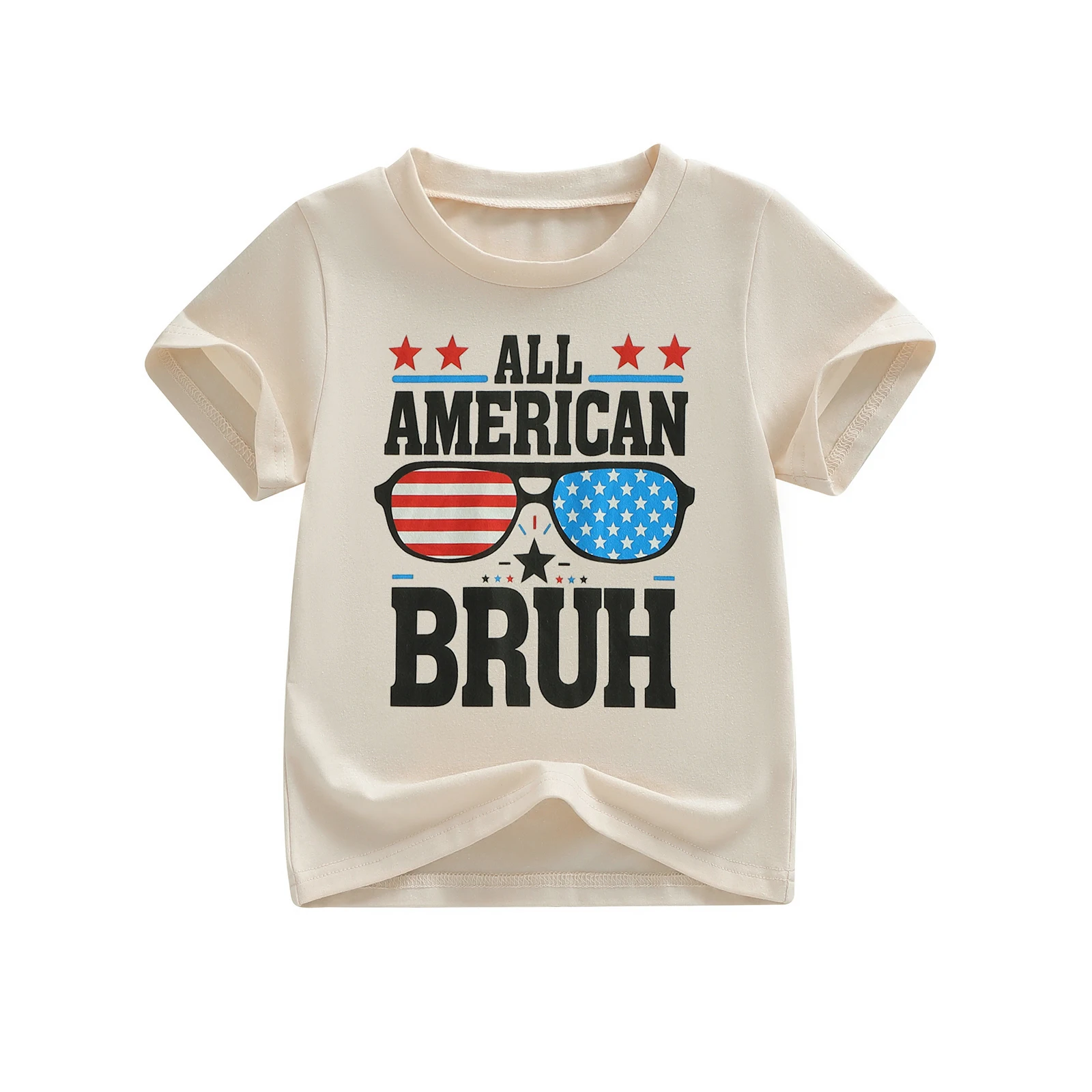 Little Boys 4th of July Shirts Short Sleeve Crew Neck America Flag Sunglasses Print Casual Summer Tops