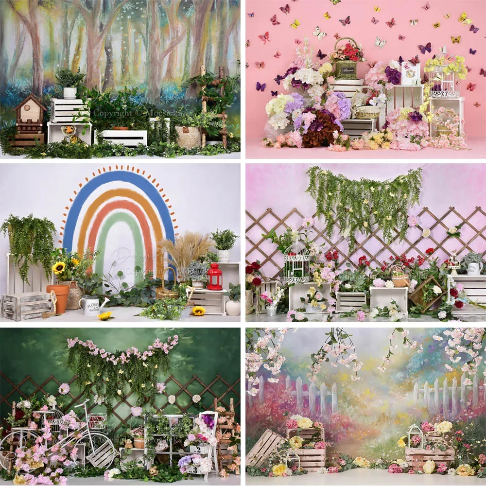 

Mocsicka Spring Photography Backdrops Fresh Flowers Green Plants Newborn Cake Smash Background Child Birthday Portrait Photocall