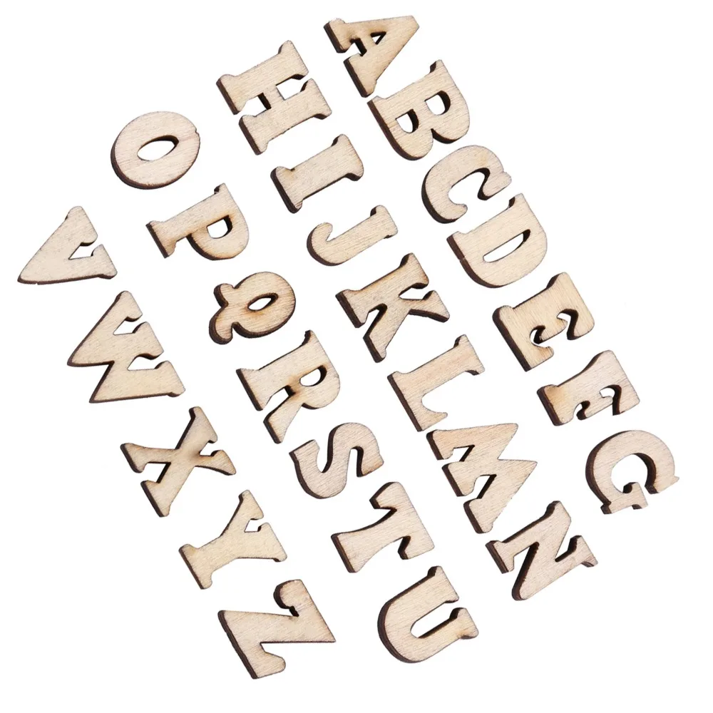 200pcs Wood Handmade DIY Unpainted Wooden Letters Mixed Brown Wooden Alphabet 15mm Wood Wooden Numbers Craft Projects