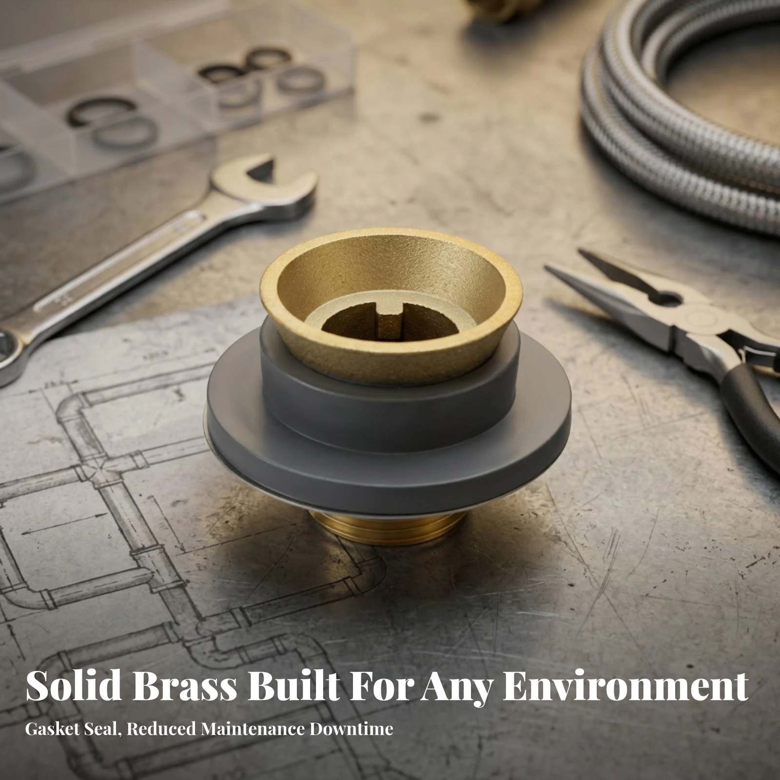 Urinal Spud Brass Spud Fitting with Gasket Hardware Corrosion Resistant Threaded for Plumbers, Bathroom Maintenance