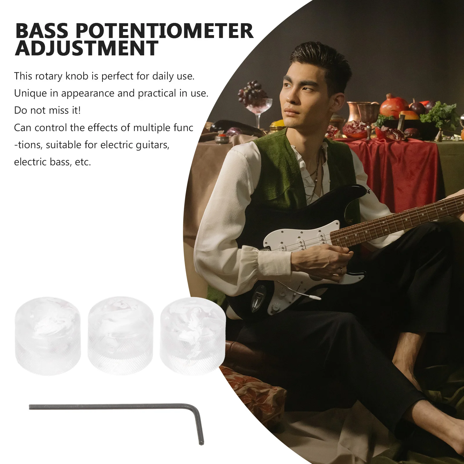 

1 set 1 Set Electric Guitar Knobs Replacement Tone Control Caps With Wrench For Electric Bass Audio Rotary Volume Potentiometer