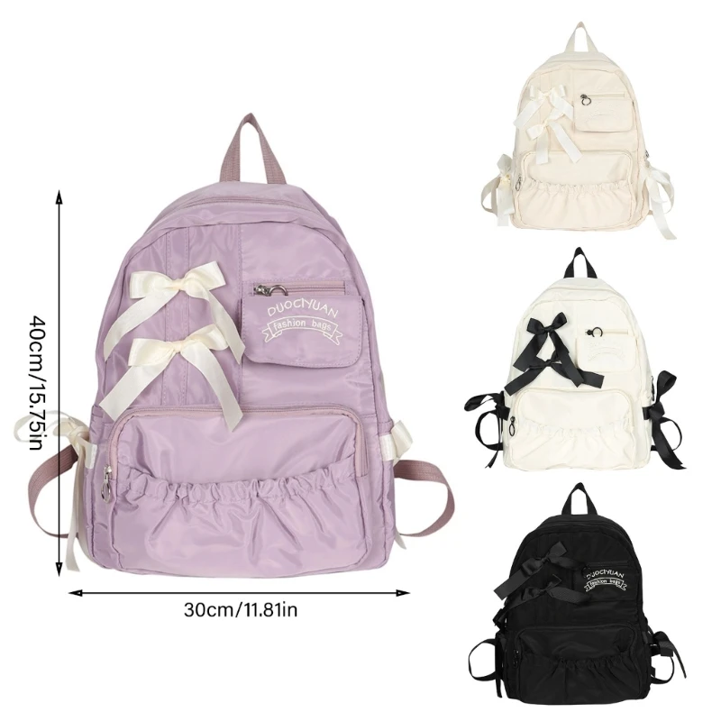 Preppy nylon rugzak voor studenten bogen ontwerp lieve meisjes geplooide schooltas