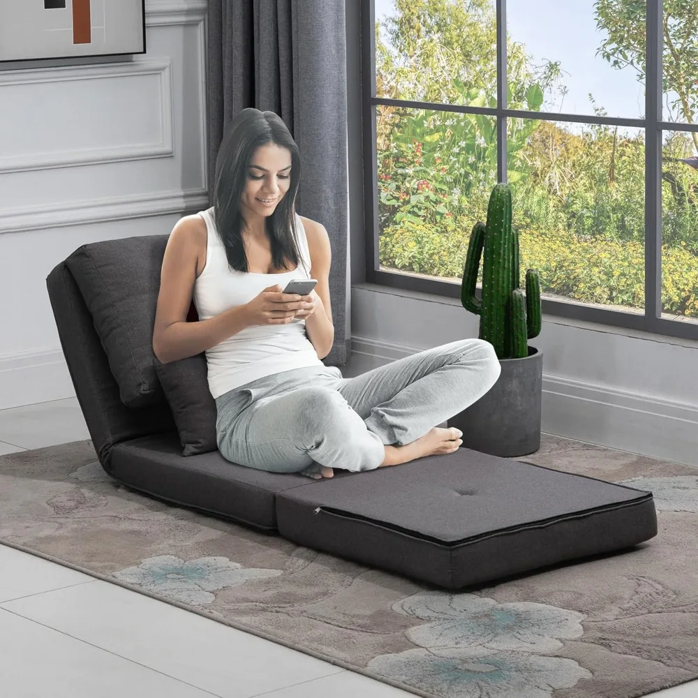 

Convertible Flip Chair, Floor Lazy Sofa, Folding Upholstered Couch Bed with Adjustable Backrest, Metal Frame and, Customized