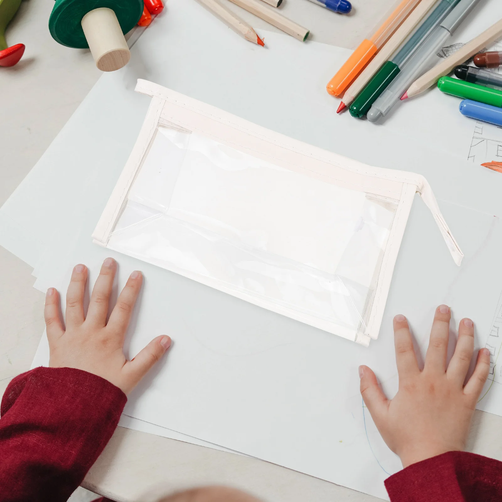 

2pcs Pencil Case Organizer Bag Large Capacity Stationery Storage Pouch For Students Teachers Office Supplies Portable Multi-Use