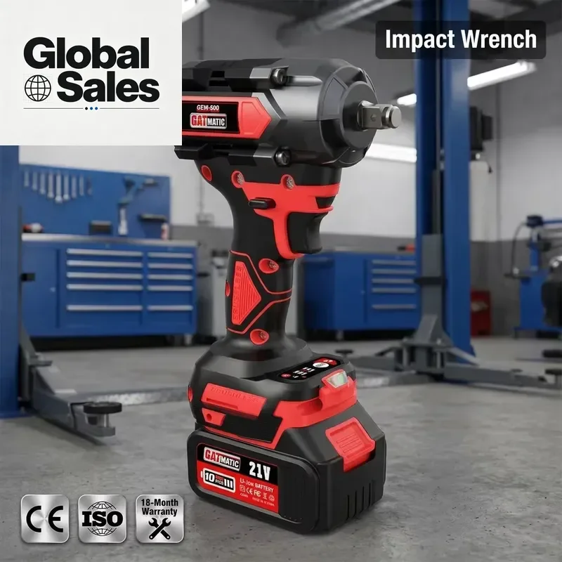 GATmatic 600Nm Brushless Impact Wrench 21V Cordless Electric Power Tool With 2 Batteries for Industrial Bolting