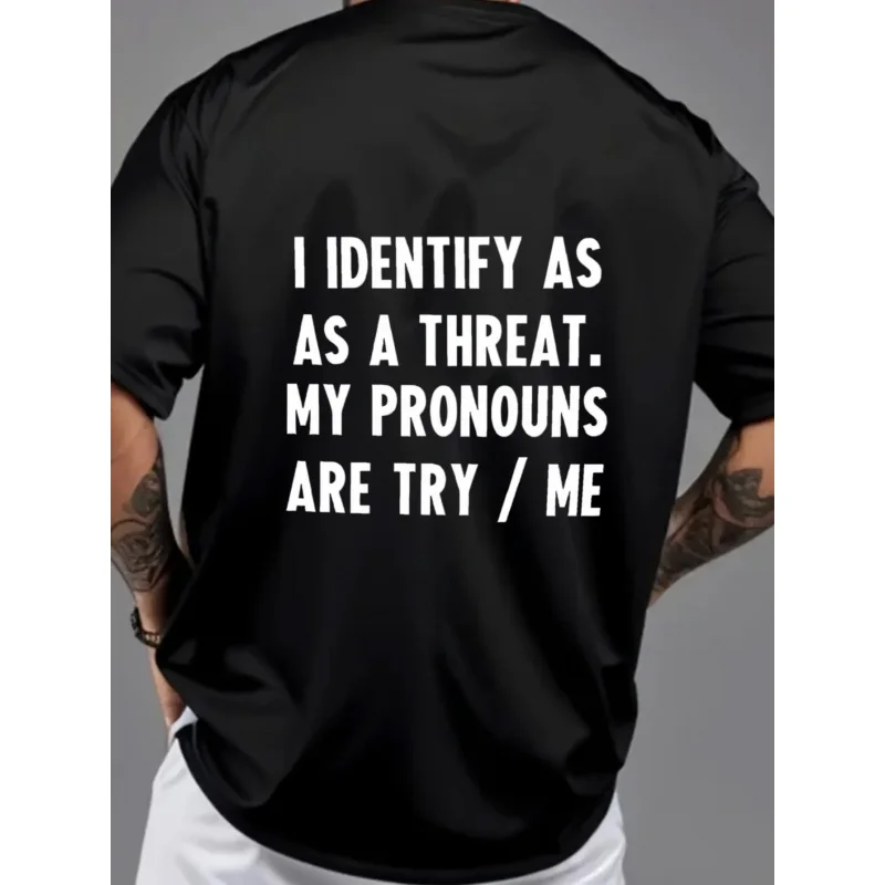 تي شيرت رجالي أسود I Identify كخهديد ضمائرتي محاولة/أنا نمط مطبوع قطن عالي الجودة 180 جرام #3