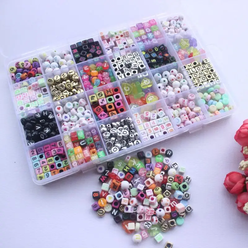 1200Pcs Multi Candy Colored Acrylic Letter Beads Cube for Name Bracelets Necklaces DIY Crafts Jewelry Making