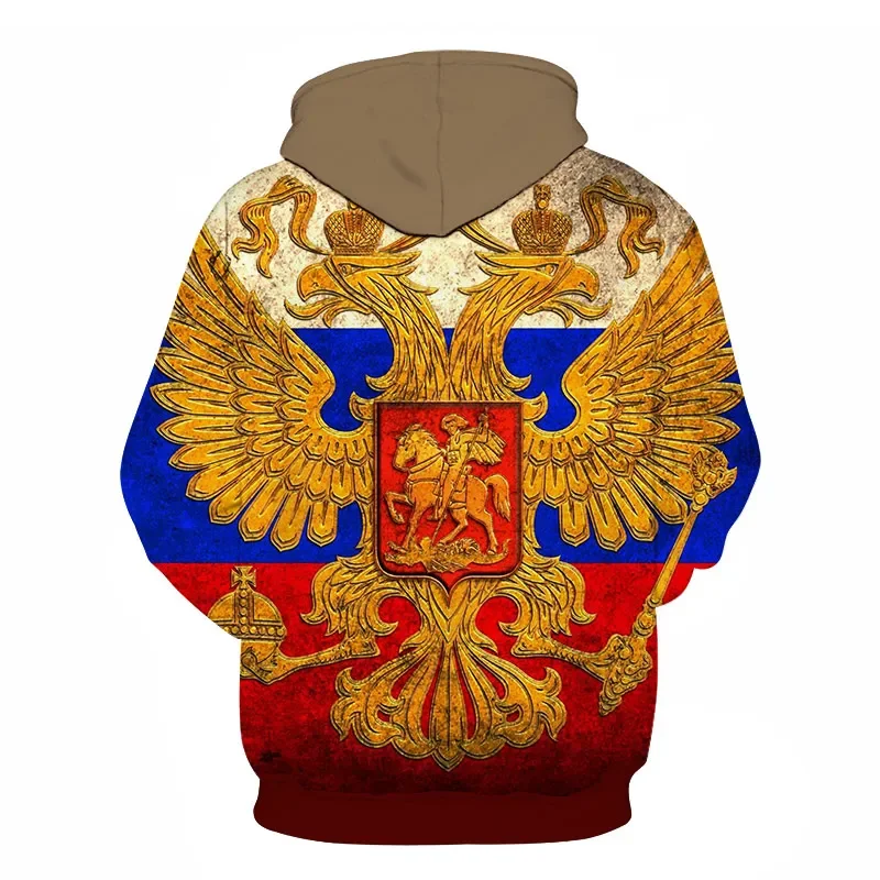 Russian Bear Picture 3D Printed Hoodie Russian Flag Sweatshirt Men's Long-sleeved Pullover Autumn Top