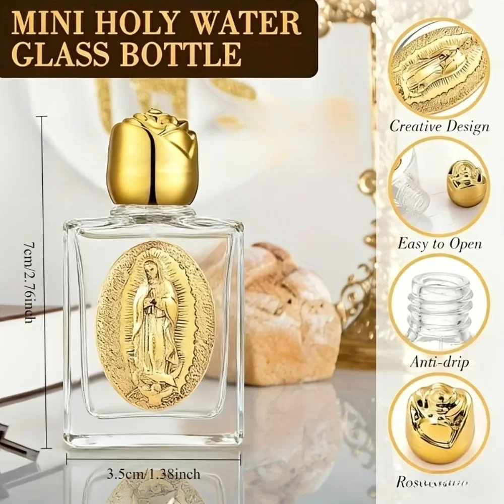 6/12/20/40 Stück Heilige Wasserflasche „Unsere Liebe Frau von Guadalupe“, katholischer Glasbehälter für die Jungfrau Maria mit roségoldenem Verschluss, religiöses Geschenk – Detail 4