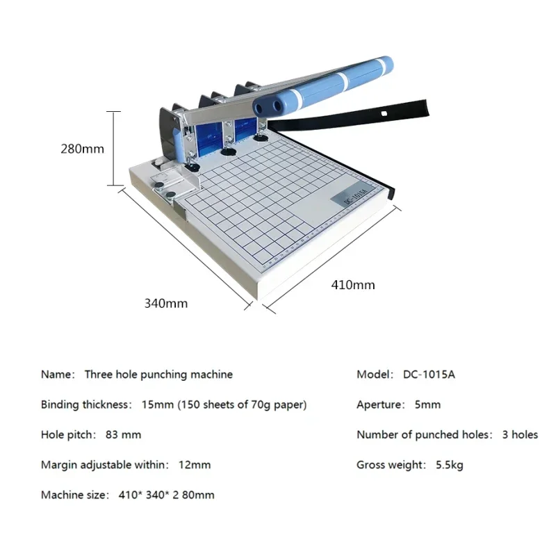 手動の3ホールベースファイルファイル、トリミングおよびパンチ可能なバインディングマシン、DC-1015A