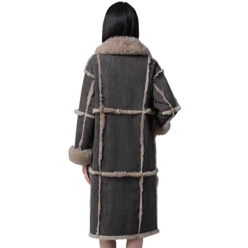 European Winter 2023 Women New Jacket Thick  Artificial Rabbit  Lining Fox Eco Fur Coat Luxury Warm Long Female Sheepskin Coat