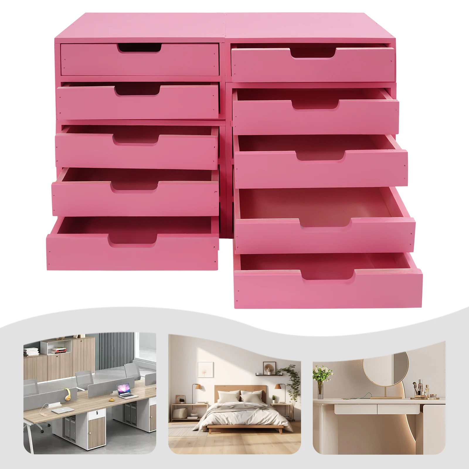 

4 Items Wood Rectangular Drawer Cabinet,Pink/Brown/Blue/Black Desktop Storage Organizers for Living Rooms,Bedrooms