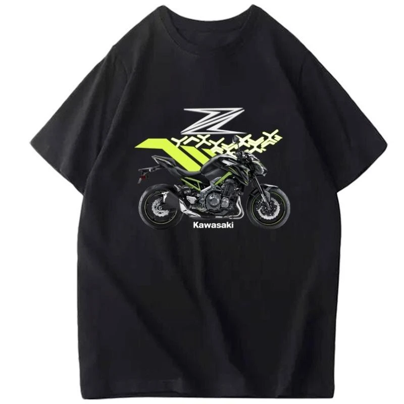 

2025 Summer New Kawasaki motorcycle print T-shirt cotton loose and fashionable short-sleeved men's and women's top 01