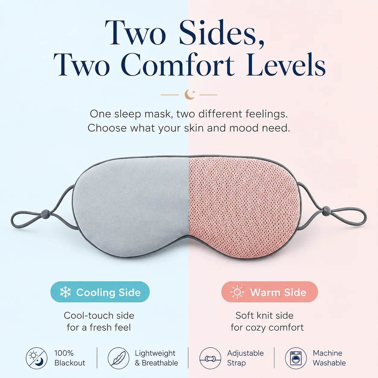4D Ergonomic Double-Sided Sleep Mask, Breathable Cotton Blindfold for Side Sleepers, Adjustable Hook and Loop Strap