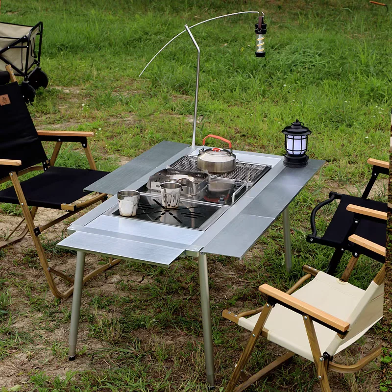 

Outdoor IGT Combination Table 2-Unit Aluminum Alloy Portable Silver Camping Leisure Table