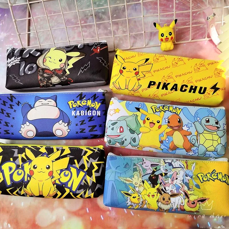 12pcs/lot Kawaii Pikachu Pencil Case Cute PU Leather Pencil Box Stationery Pen Bag Stationery School Supplies