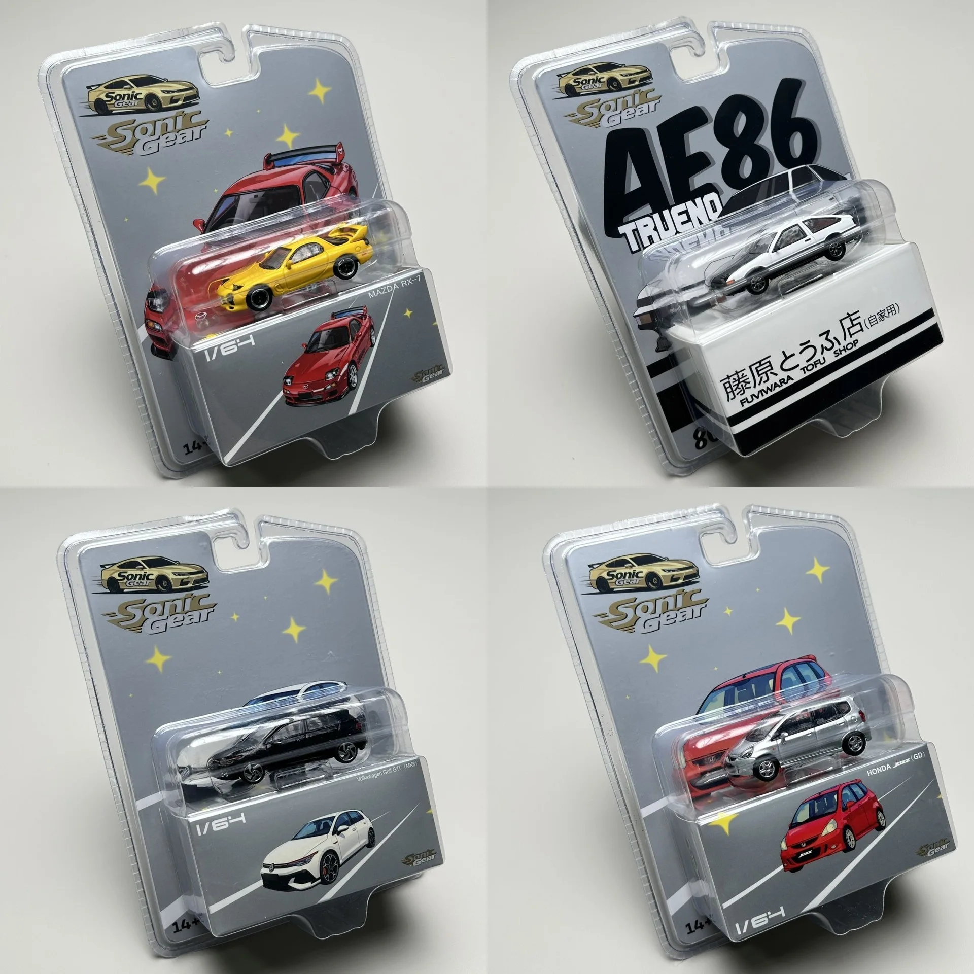 Sonic Gear Diecast Car Model 1 64 Scale Alloy Toyota Ae86 Mazda Rx7 Honda Fit Volkswagen Golf Gti For Adult Collection Display