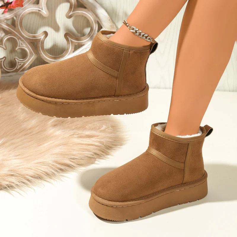

Women's Snow Boots Winter Fleece-Lined Thickened Warm Short Boots Slip-On Tube Boots Northeast Large Cotton Shoes
