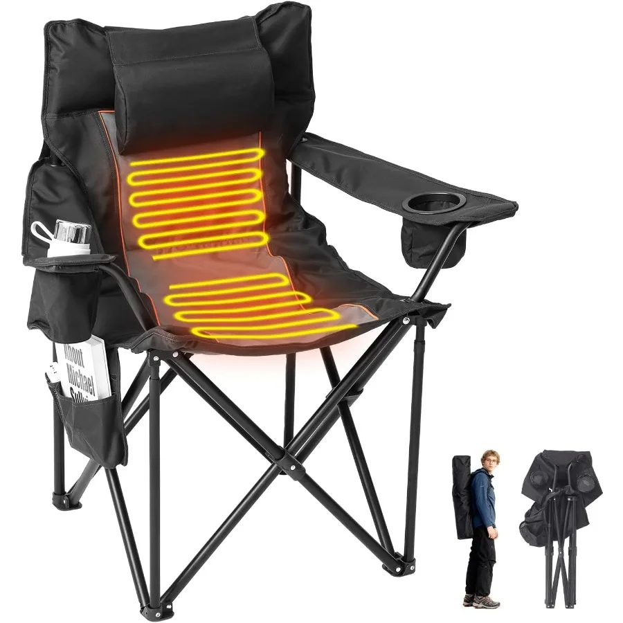 

Oversized Portable Heated Outdoor Camping Chair with Dual Back and Seat Heating for Extended Comfort During Fishing Patio Relax
