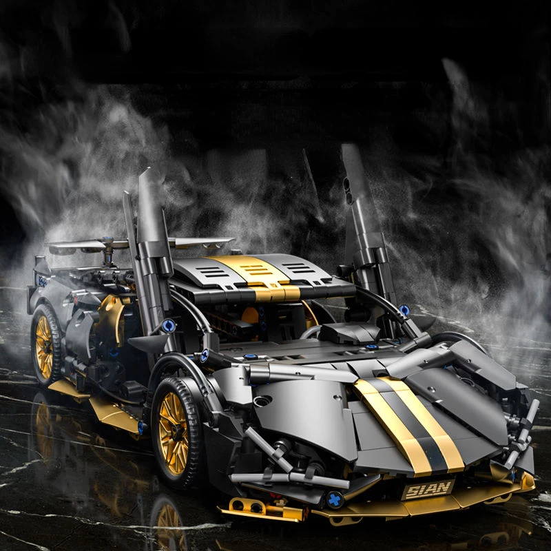 Technology 1:14 Black Supercar Racing Building Blocks Assembled Brick Car Toy Gift for Boys Birthday Present