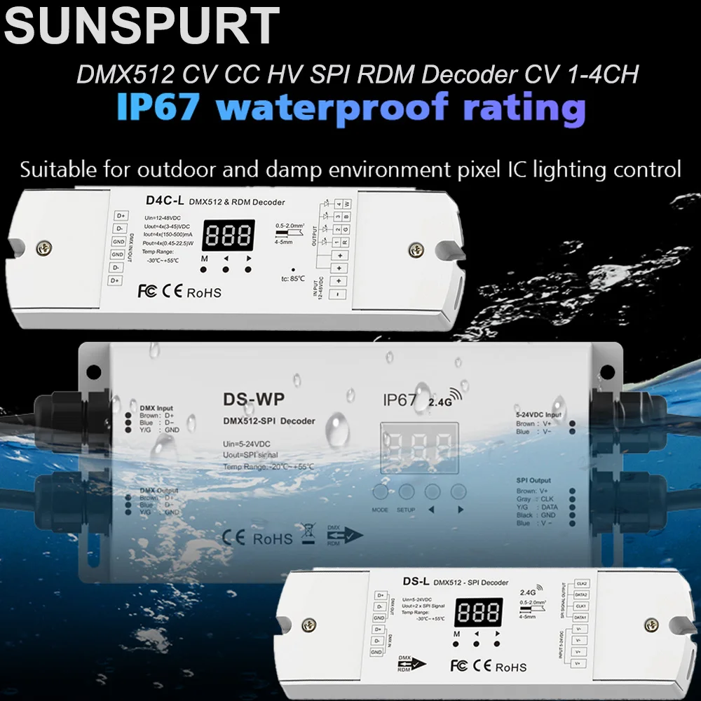 5SKYDANCE DMX Decoder Numeric RF Controller CV DMX512-SPI Decoder D4C D4C-L DS-WP S3-DX D12 D24 DS DS-L display/Din Rail/dimming