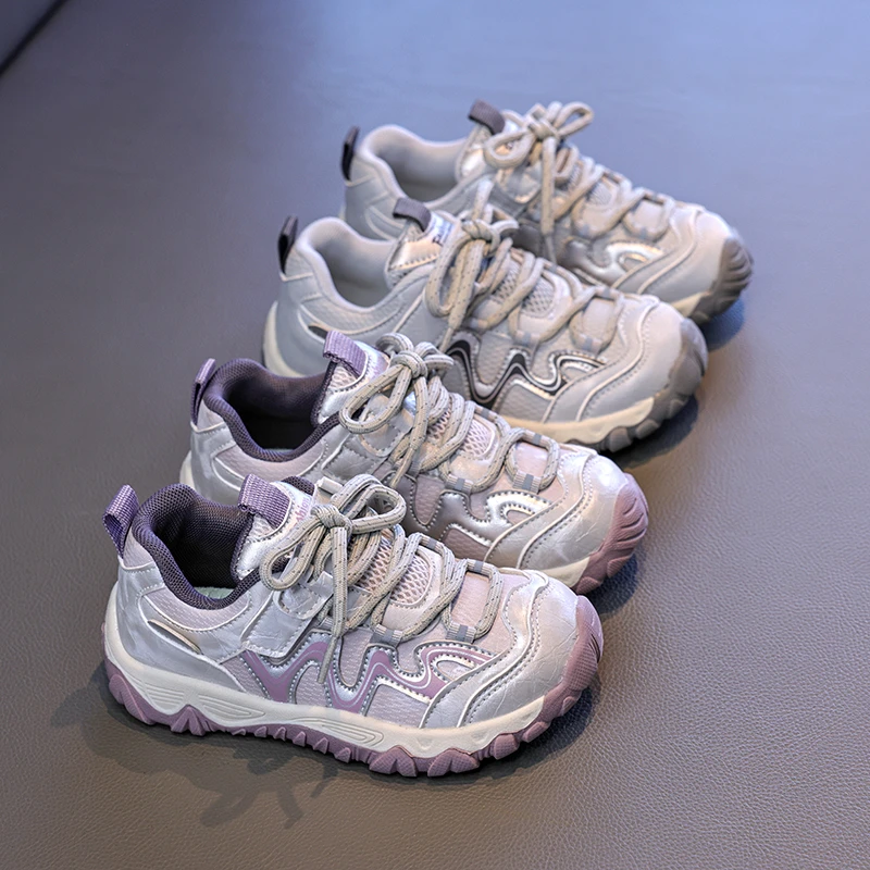 Little Girls Sports Shoes Patchwork New Children's Tennis Shoes Mesh Breathable Outdoor Kids School Running Sneakers Hook Loop