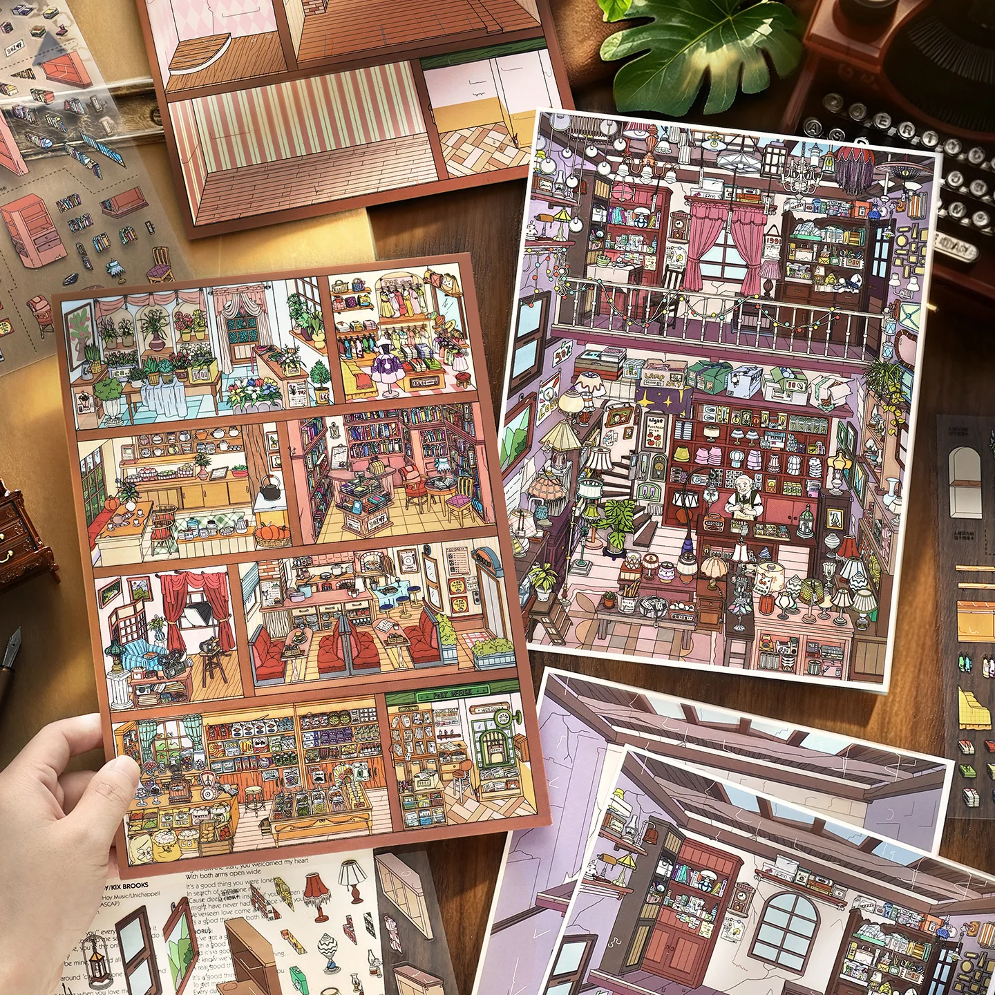 Vintage Mansion Interior Miniature Scene Stickers Set, DIY Create Your Own Dollhouse Room Diorama Stickers, Retro House Micro La