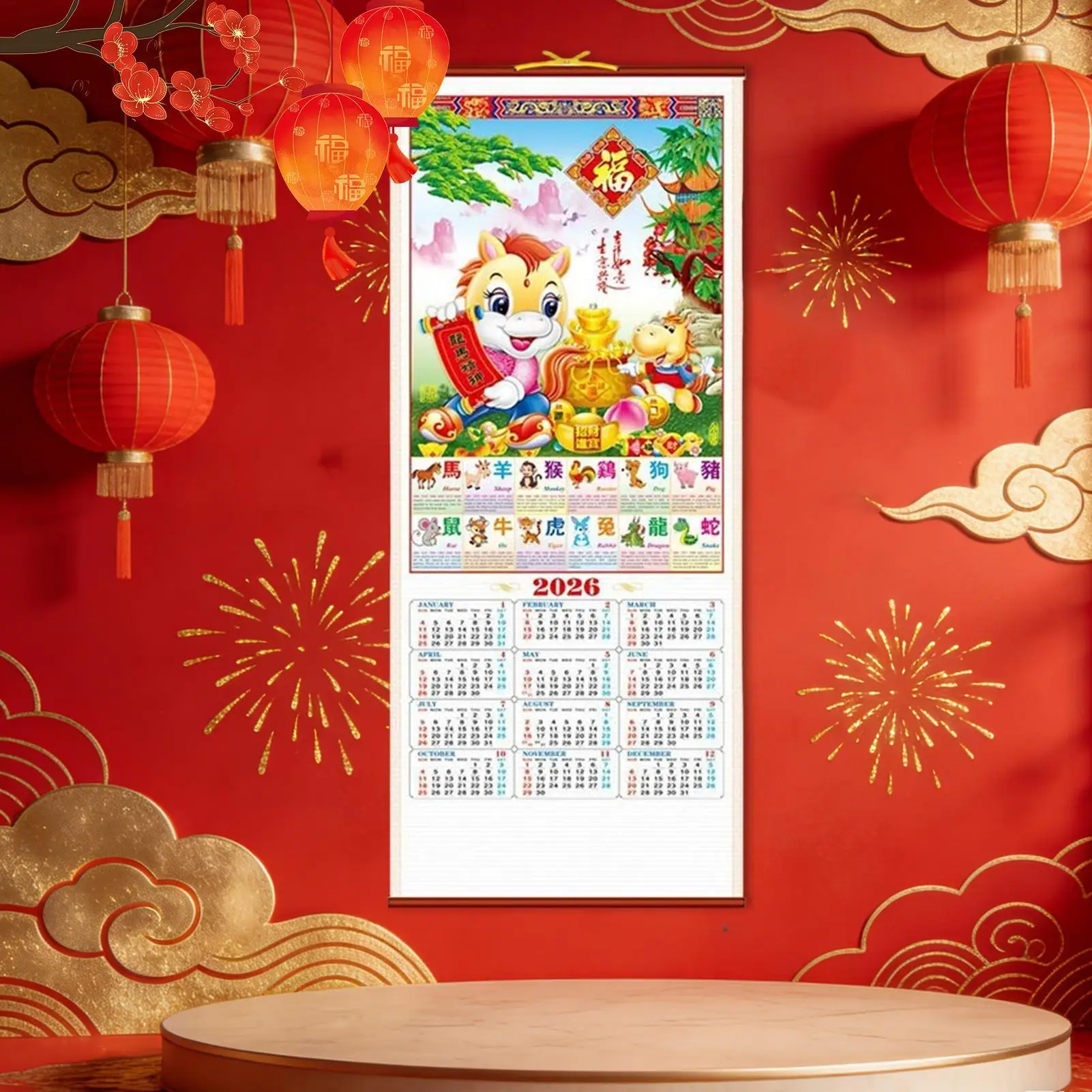Year of the Horse Wall Calendar Hangable Monthly Planner Paper Traditional Chinese Tear off Wall Calendar Planning for Office