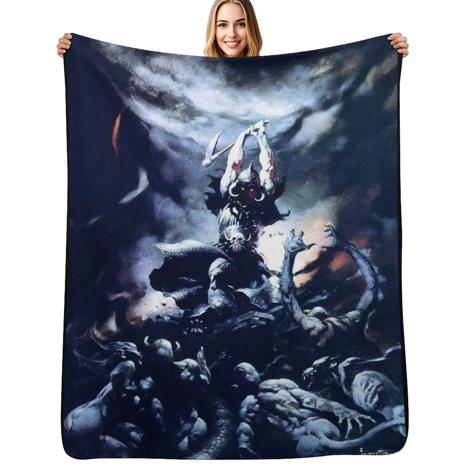 

Frank Frazetta - Death Dealer Throw Blanket Warm Plush Fuzzy Blanket for Living Room