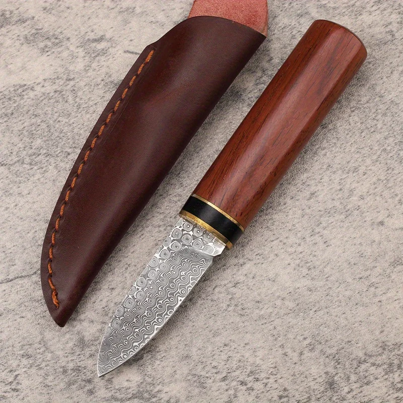 

Flower Branch Wood Handle Damascus Steel Blade Collection Portable High-hardness Sharp Fruit Peeler EDC Knife High-end Tea Knife