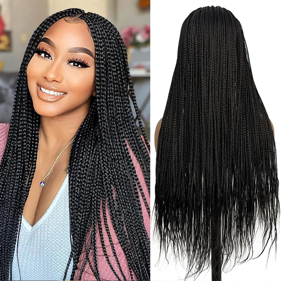 

13x6x1 Lace Frontal Wigs with Baby Hair Long Box Braided Wigs for Black Women Transparent Lace Wig Synthetic Braiding Hair