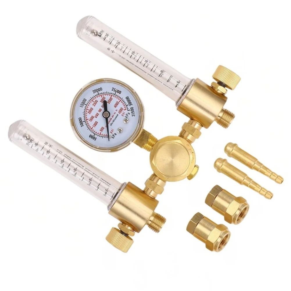 Dual Outlet Brass Gas Pressure Regulator With Transparent Flowmeters For Argon Welding Gas Cylinder Tool Dual Outlet