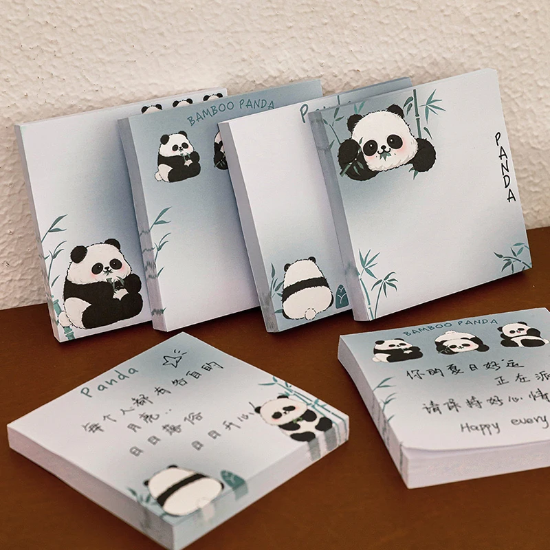 Juego de 50 hojas de papel Kawaii de Panda de bambú, notas adhesivas de dibujos animados, Bloc de notas portátil, suministros escolares y de oficina, regalos