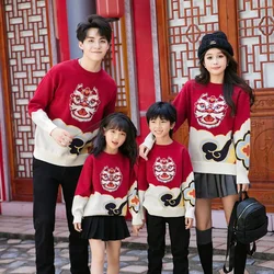 Happy New Year Sweater for The Whole Family Funny Knit Tops Mom Daughter Child Girls Matching Jumper Dad Son Baby Boys Knitwear