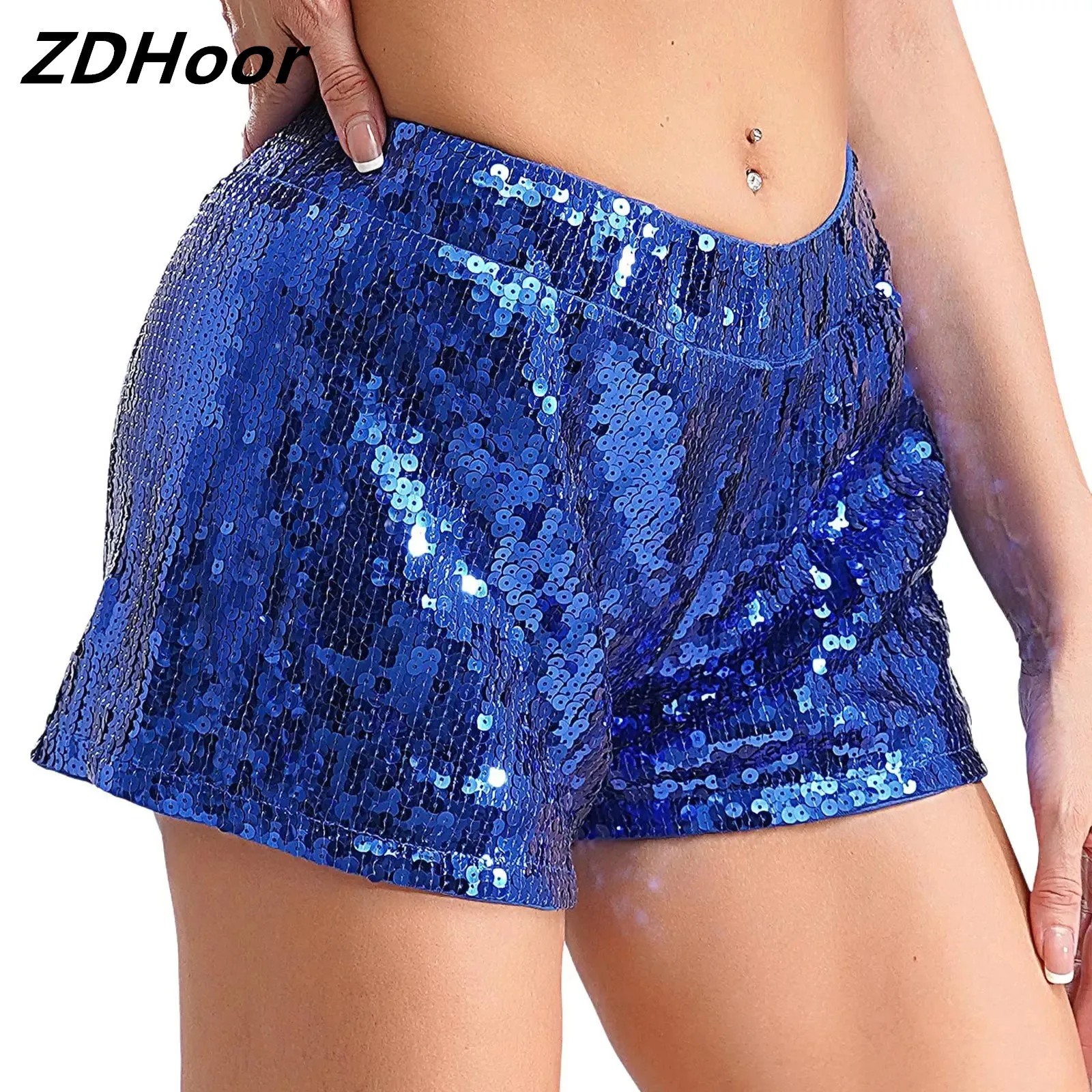 

Womens Sequin Booty Shorts Glitter Sequins Hot Pants Elastic Waistband Fully Lining Shiny Shorts for Nightclub Dance Stage