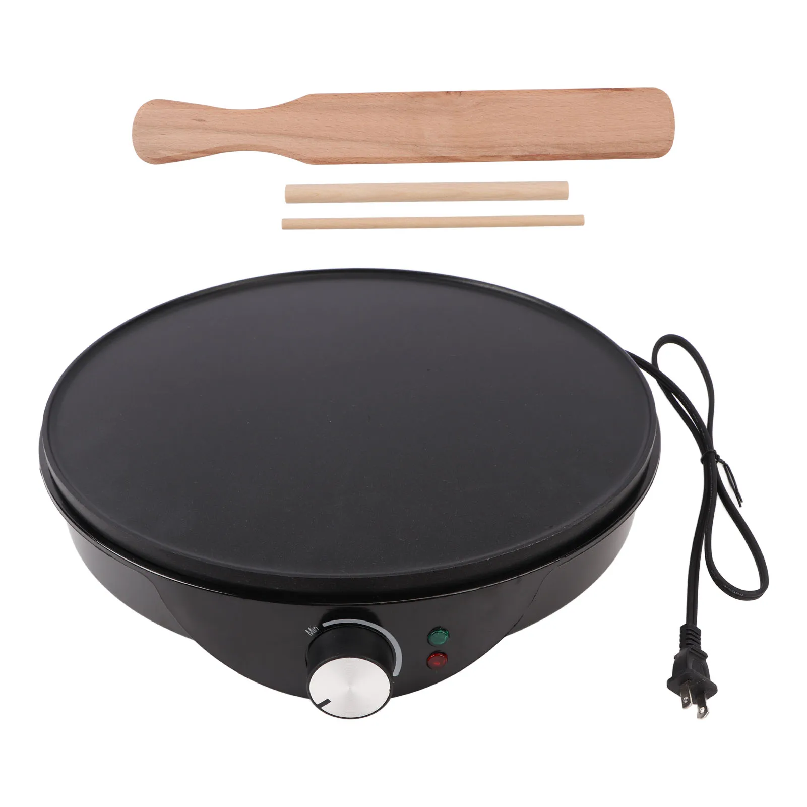 Electric Griddle Crepe Maker with Batter Spreader Wooden Spatula US Plug 100‑120V Kitchen Non Stick 12in Crepe Making Machine