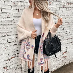 Women Tassel Kintted Jacket Maxi Sweater 2024 Cardigan Streetwear Long Spring Autumn Loose Winter Warm Jumper Coat Cardigans