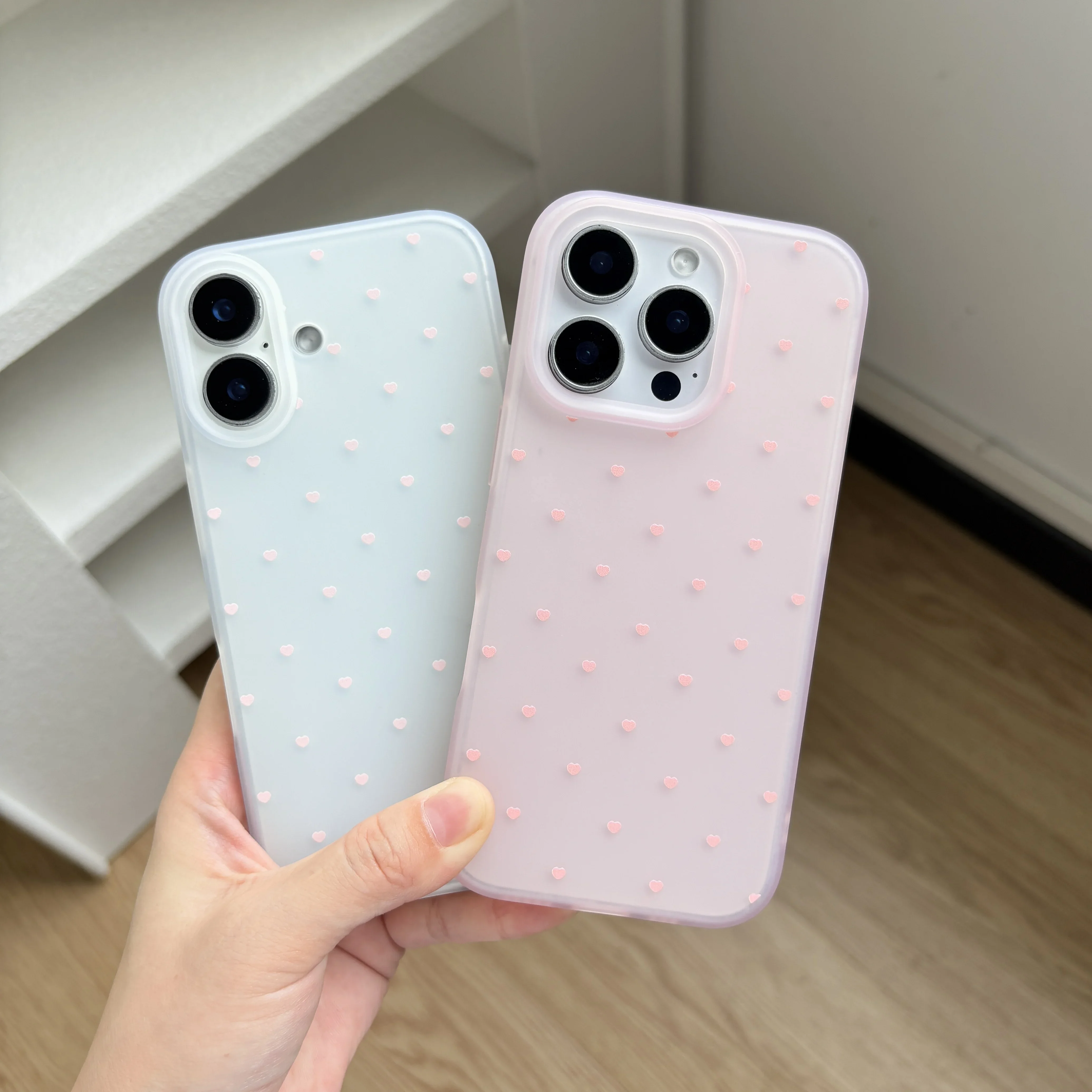 Full-Screen Pink Heart Shape Pattern Phone Case For iPhone 17 16 15 14 13 12 11 Pro MAX MINI XR XS 78 Plus 17air 16e Soft Cover