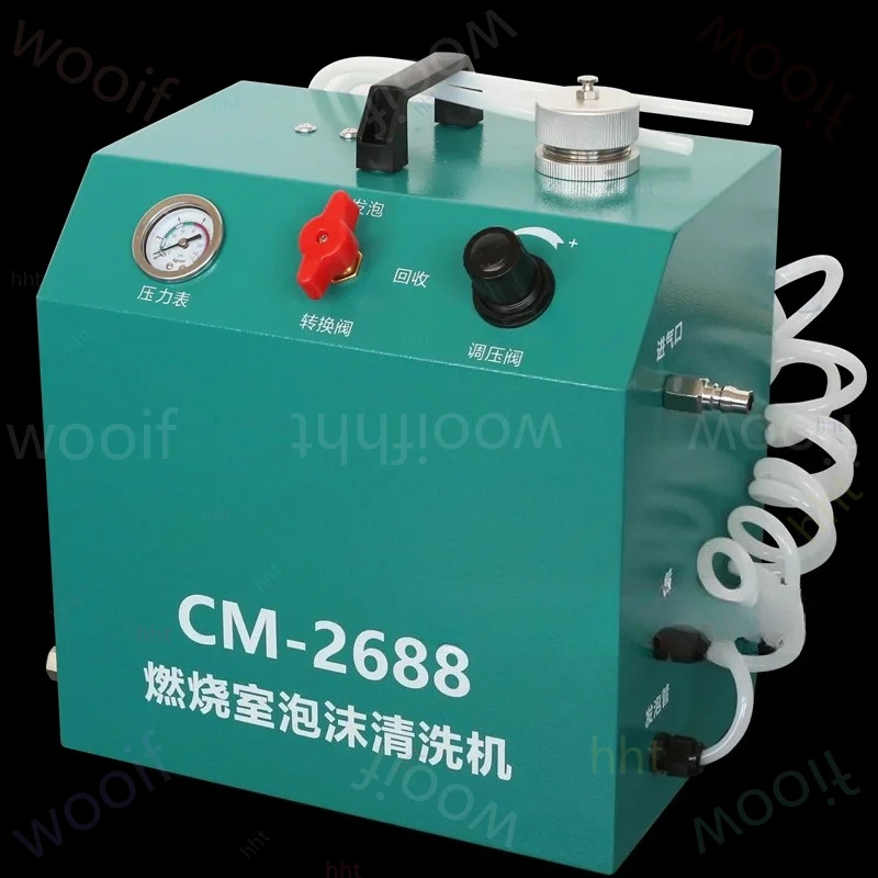 Removal and decontamination of carbon deposits on cylinder piston of automobile engine combustion chamber by foam