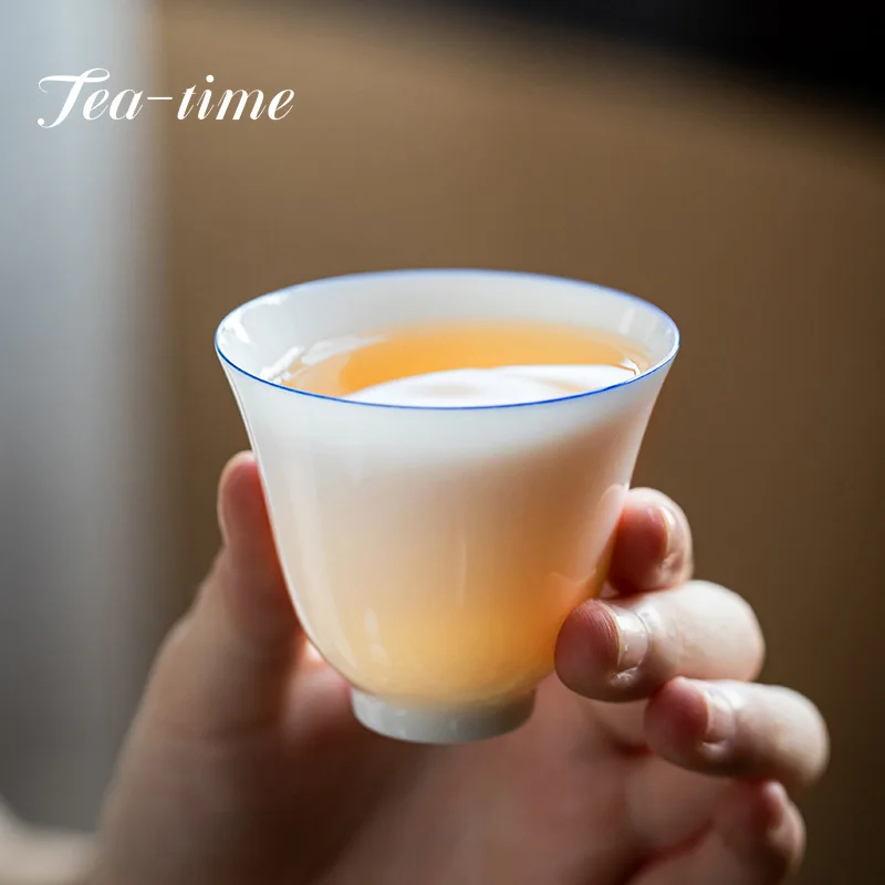 Boutique Sweet White Porcelain Teacups Thin Tire Master Cup Single Tea Bowl Small Tea Cup Kung Fu Tea Tea-tasting Wine Drinkware