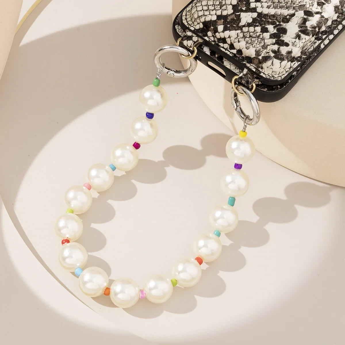 Summer Crystal Bead Short Phone Chain for Women Boho Pearl Lanyard Friendship Jewelry Gift