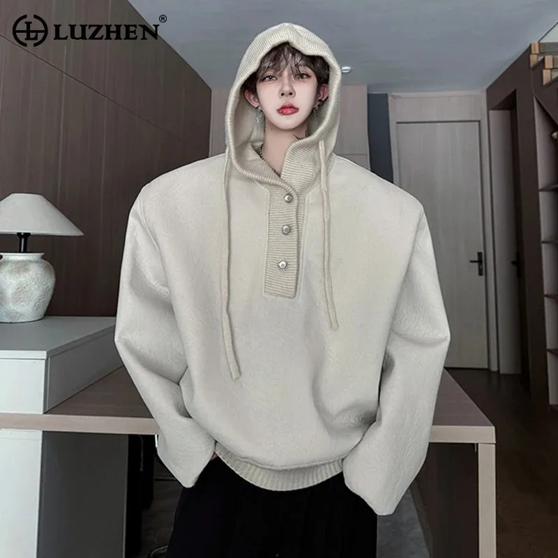 

LUZHEN Solid Pullover Buttoned Fashion Color Hoodies Original Men's Personalized 2025 Autumn New Handsome Street Clothes JY5829