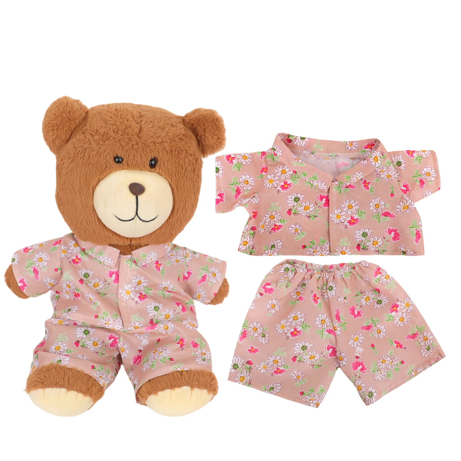 42cm Plush Bear Clothes Cartoon Print Shirt & Shorts Set, Casual Summer Outfit for 16-18 Inch Teddy Bear & Plush Dolls Toy Gift