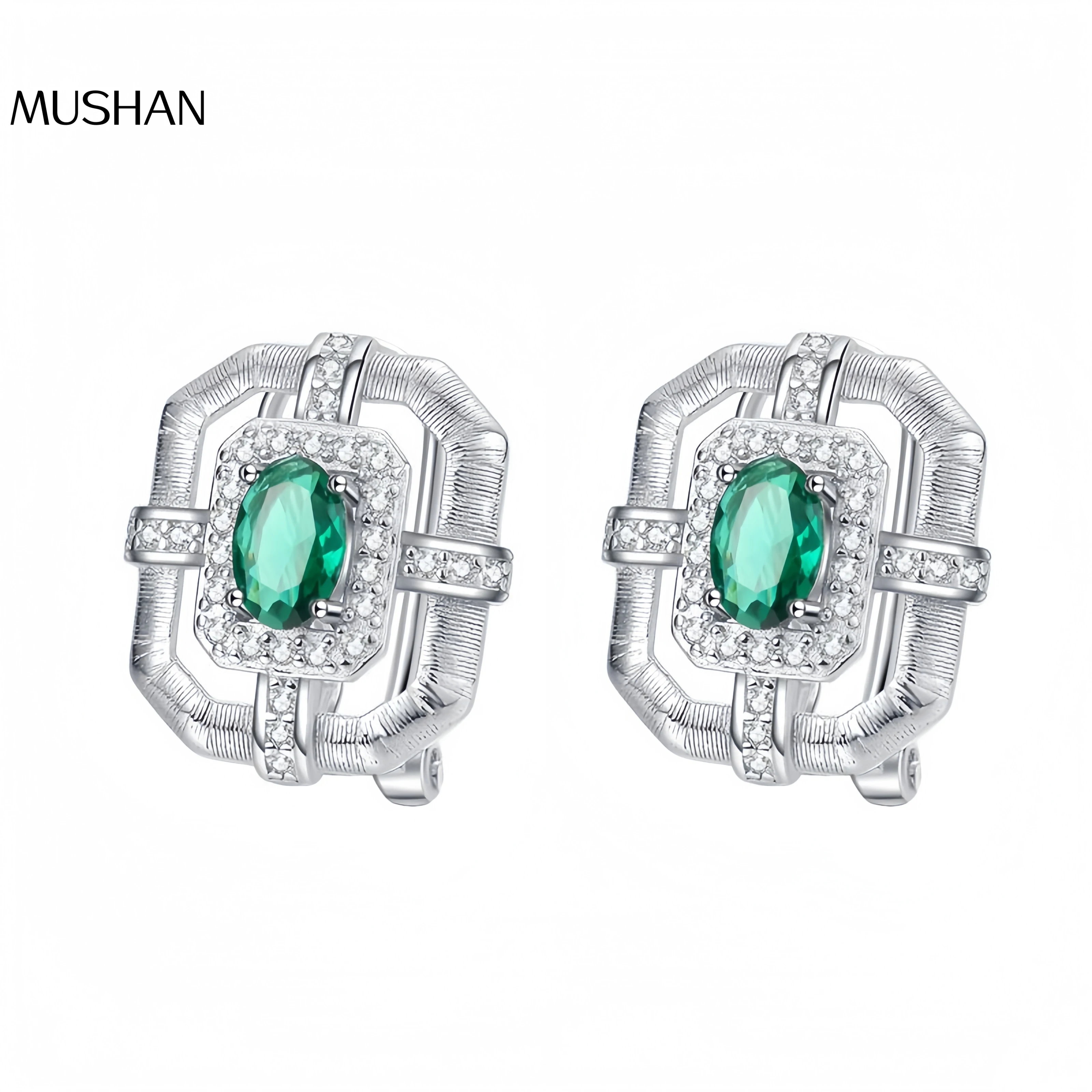 

MuShan Элитный бренд, серьги-гвоздики с зеленым цирконом и бриллиантами, серьги-гвоздики из стерлингового серебра 925 пробы, ювелирные изделия